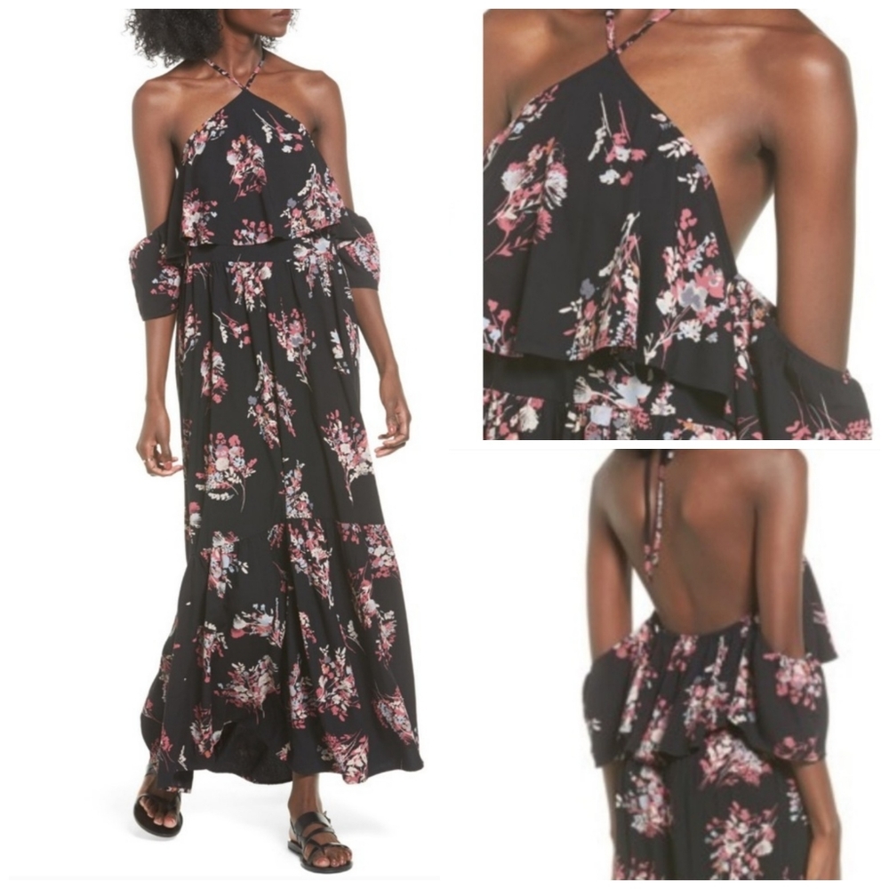 BP Cold Shoulder Maxi Floral Dress